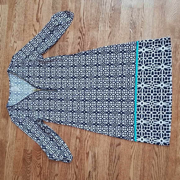 (S) Tacera Geometric Print Loose ¾ Sleeve V Neck Tunic Dress Vacation Summer - Picture 1 of 10